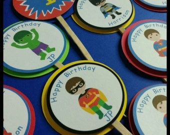 12 Superhero themed Cupcake Toppers, Avengers Cupcake Toppers
