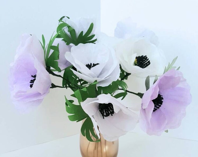 Individual Anemone Paper Flowers-Poppy Flower-Weddings,Paper Flower Bouquet,Bridal Shower,Bridesmaid Bouquet,Cake Topper, Centerpiece