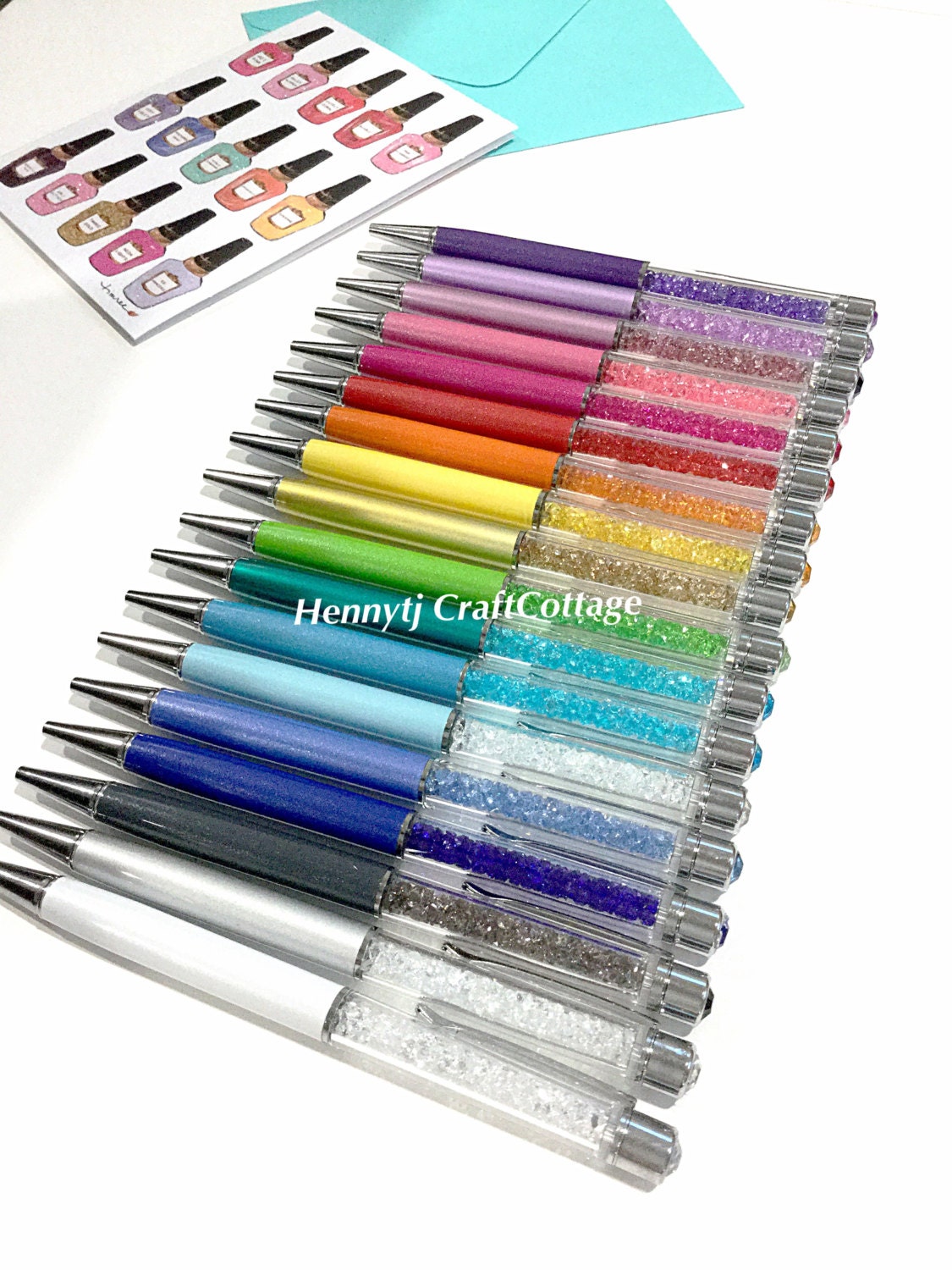 Jewel Diamonds Ballpoint Pen BLUE ink Fancy rainbow crystal