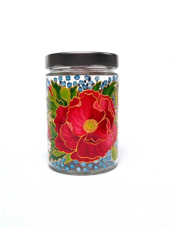 Painted glass jar with lids Hand painted by PaintedglassbySveti