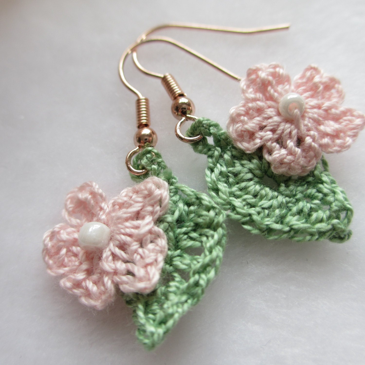 Hand crocheted Flower&Leaf Earrings