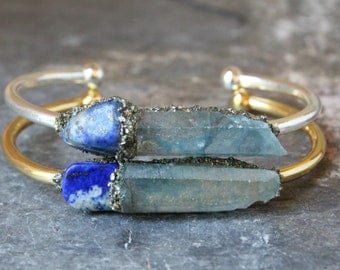 Blue Lapis Lazuli Bracelet - Boho Jewelry for Her - Raw Boho Cuff Bracelet - Bohemian Jewelry - Girlfriend Gift Bracelet - Aqua Aura Jewelry