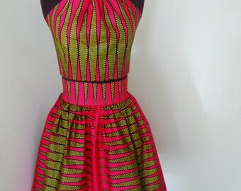 Fuchsia Pulse Deluxe Halter Top, African Wax Print Top, Women's Crop Top, Ankara Top - Made to Order
