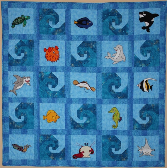 Ocean animal applique PDF baby quilt pattern paper pieced