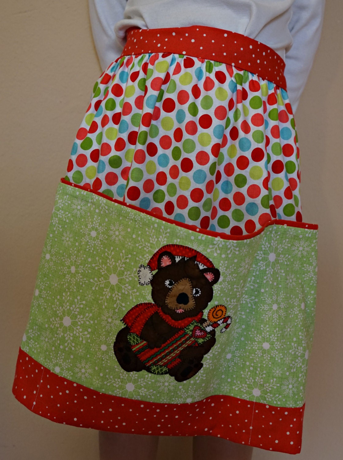Christmas apron PDF pattern Christmas bear applique kitchen