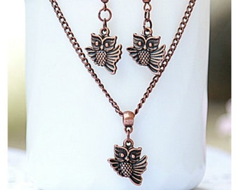 owl jewelry Copper owl earring owl necklace Everyday earrings Gift for her Summer earrings Trending earrings Everyday jewelry
