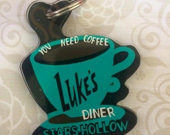 Gilmore Girls Keychain, Christmas Ornament, Luke's Diner, Coffee Cup Ornament, Stars Hollow , Coffee Keychain, Caffeine, Latte