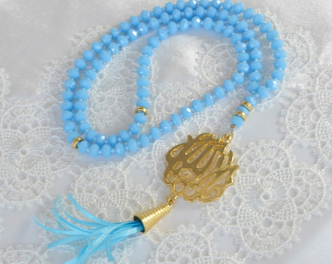 islamic rosary, tesbeeh, 99 praying beads necklace, tespih, tassel, quran, arabic 99 count umrah hajj mala,haffaza doa means amulet,talisman
