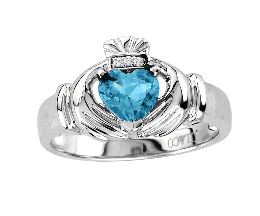 Blue Topaz Claddagh Ring Men's Blue Claddagh Ring With 3
