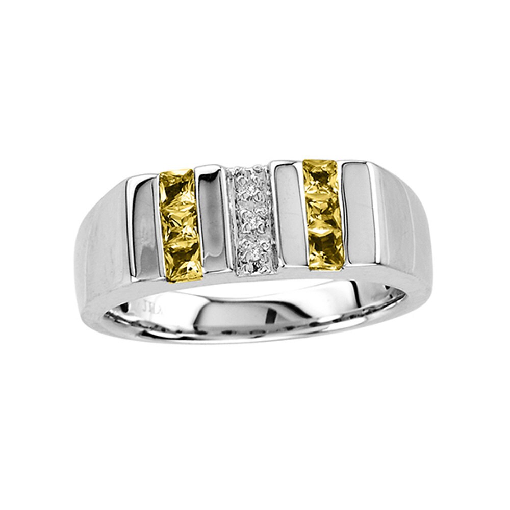 Men's Citrine Ring With Genuine Diamonds In Sterling