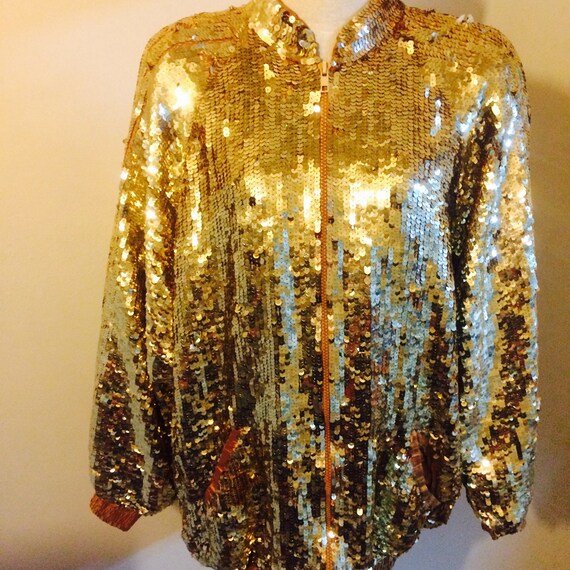 Items similar to Vintage gold sequin bomber jacket on Etsy