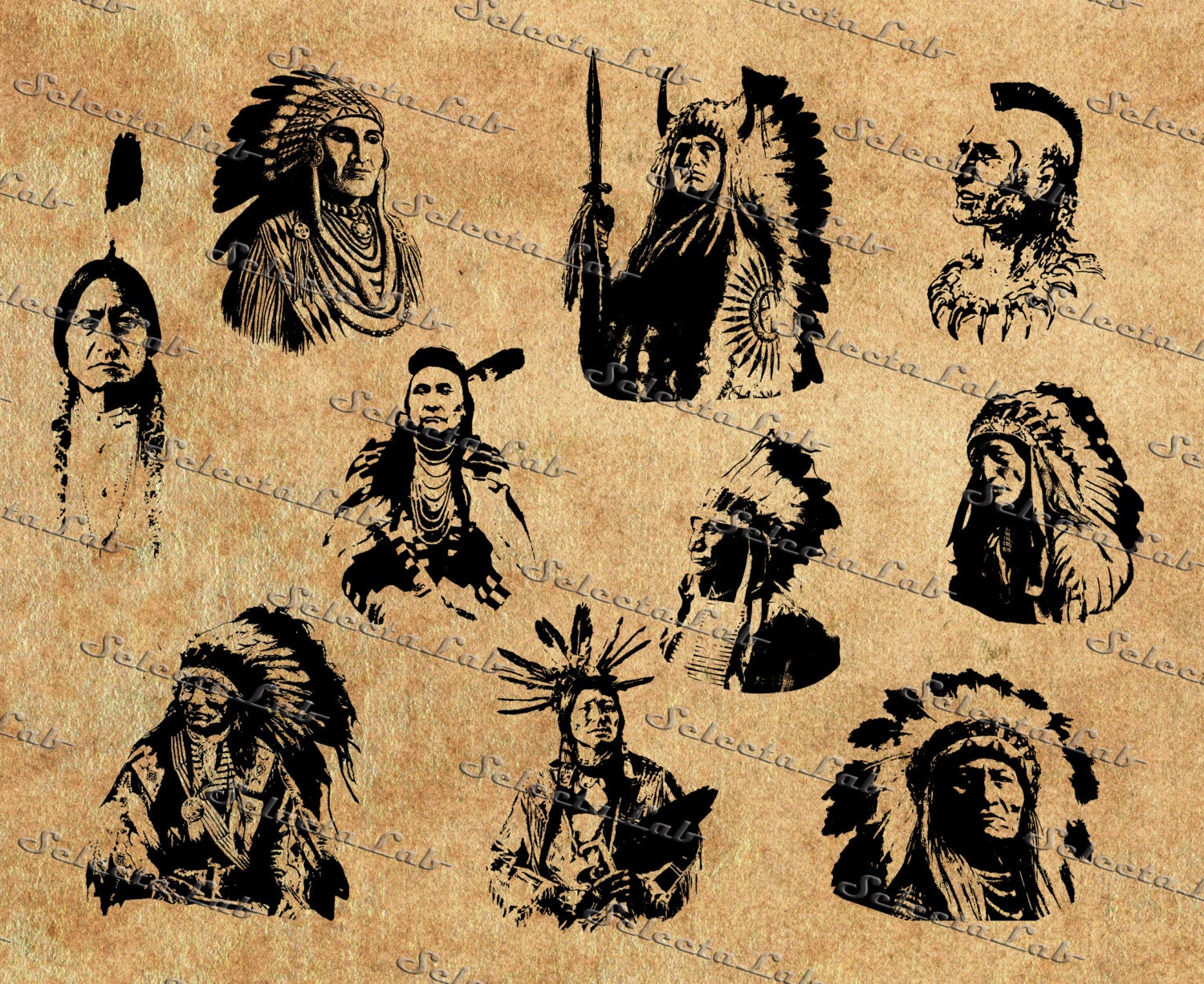 Download Digital SVG PNG native american indian headdress head