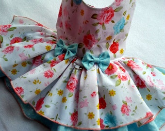 Small dog dress Chihuahua Clothing T - cup puppy Yorkie coat Flower dog outfit Wedding Party Lux