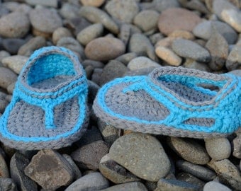 SALE! Ready to Ship! 3-6 Month Crochet Baby Boy Sandals, Trekker Sandals, Baby Boy Flip Flops, Boy Sandals, Gift