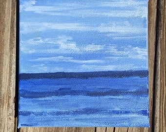 Blue. Original 4x4 acrylic painting, beach scene painting