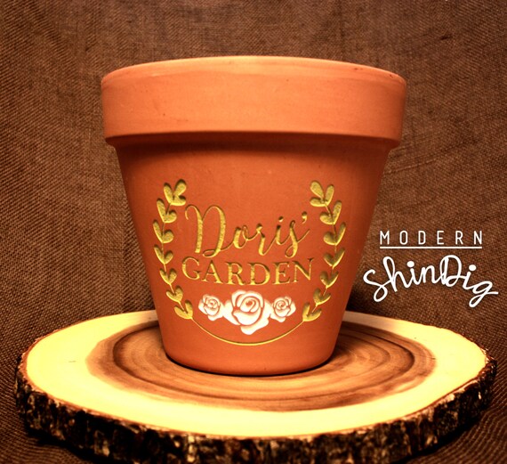 Items similar to Personalized Flower Pot Engraved Terra Cotta Planter