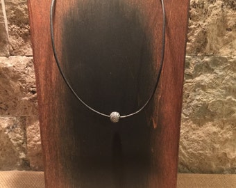 16 inch leather necklace with a pave ball