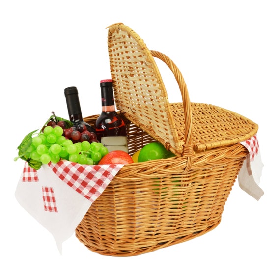 Woven wicker Picnic basket with handle Lid Willow by ...