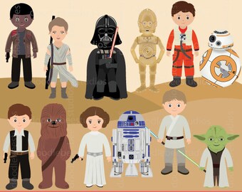 Starwars Clipart, Star Wars Clip Art, The Force Awakens Clipart, Starwars Digital, R2D2, CP30, BB8, Light Saber Clipart, Star Wars Clipart