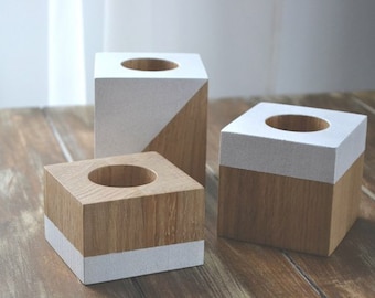3 Wooden Candlesticks - Candlestick holder - Oriental Wooden Painted Candlesticks - Shabbat Candlestick - Modern Minimal