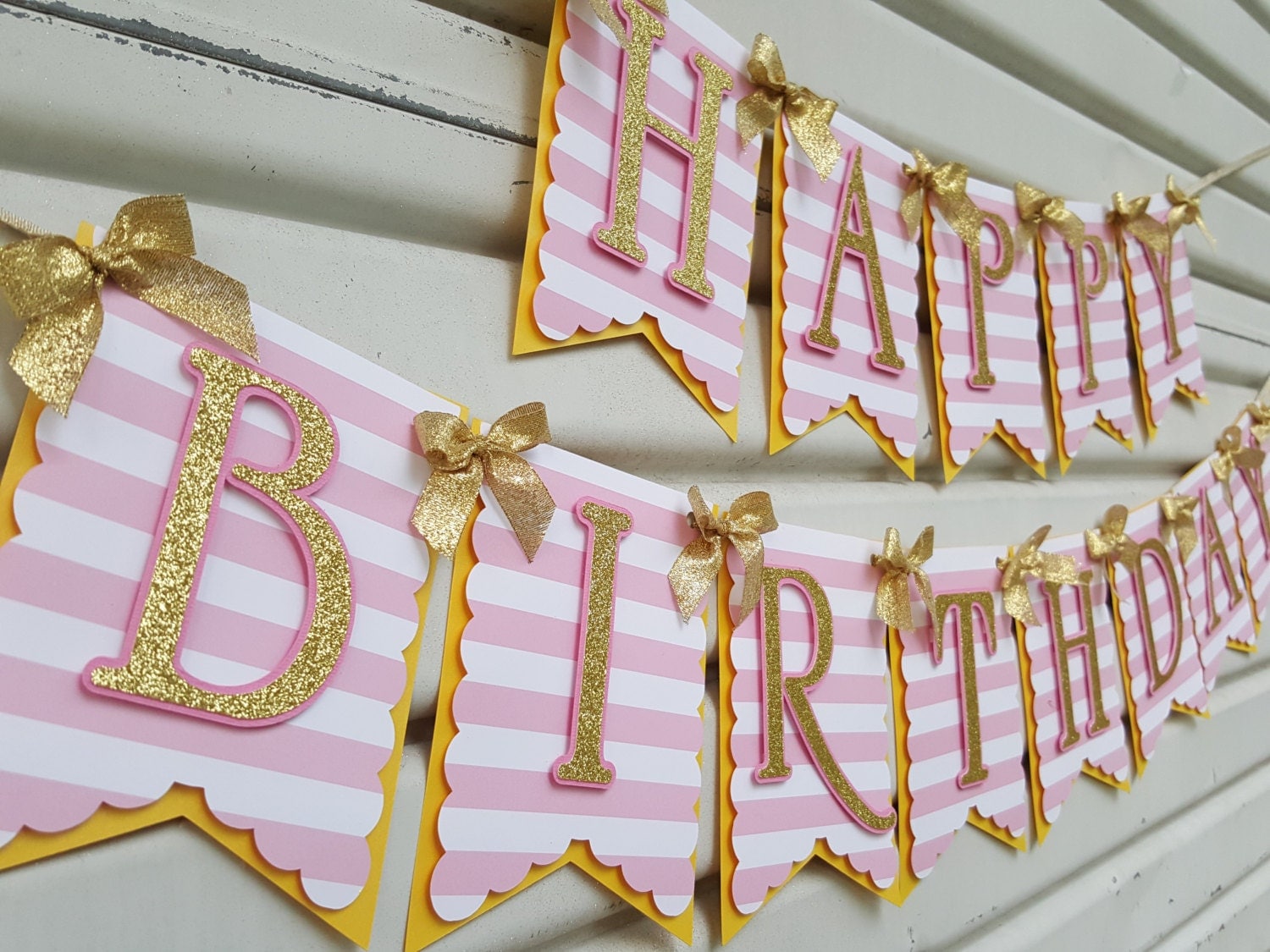 Stripe Pink And Gold Birthday Banner, Pink And Gold Birthday Banner