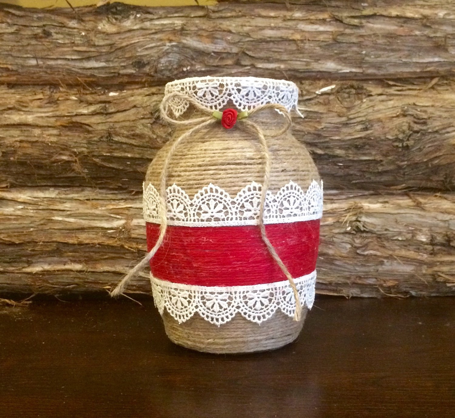 Rustic Jute Wrapped Vase Romantic Twine by AmericanaGloriana