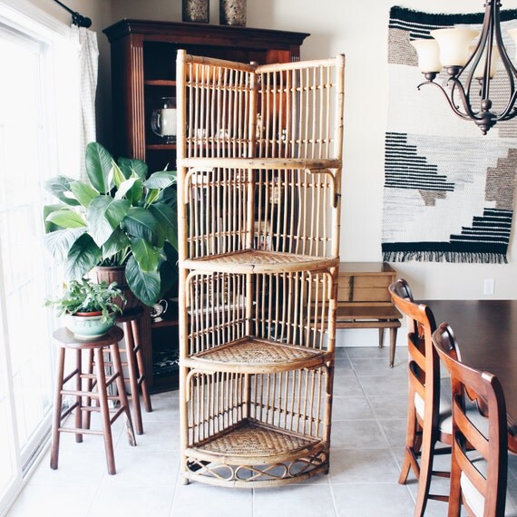 Rattan Bamboo 4 Tier Corner Shelf Boho Shelf Boho Decor