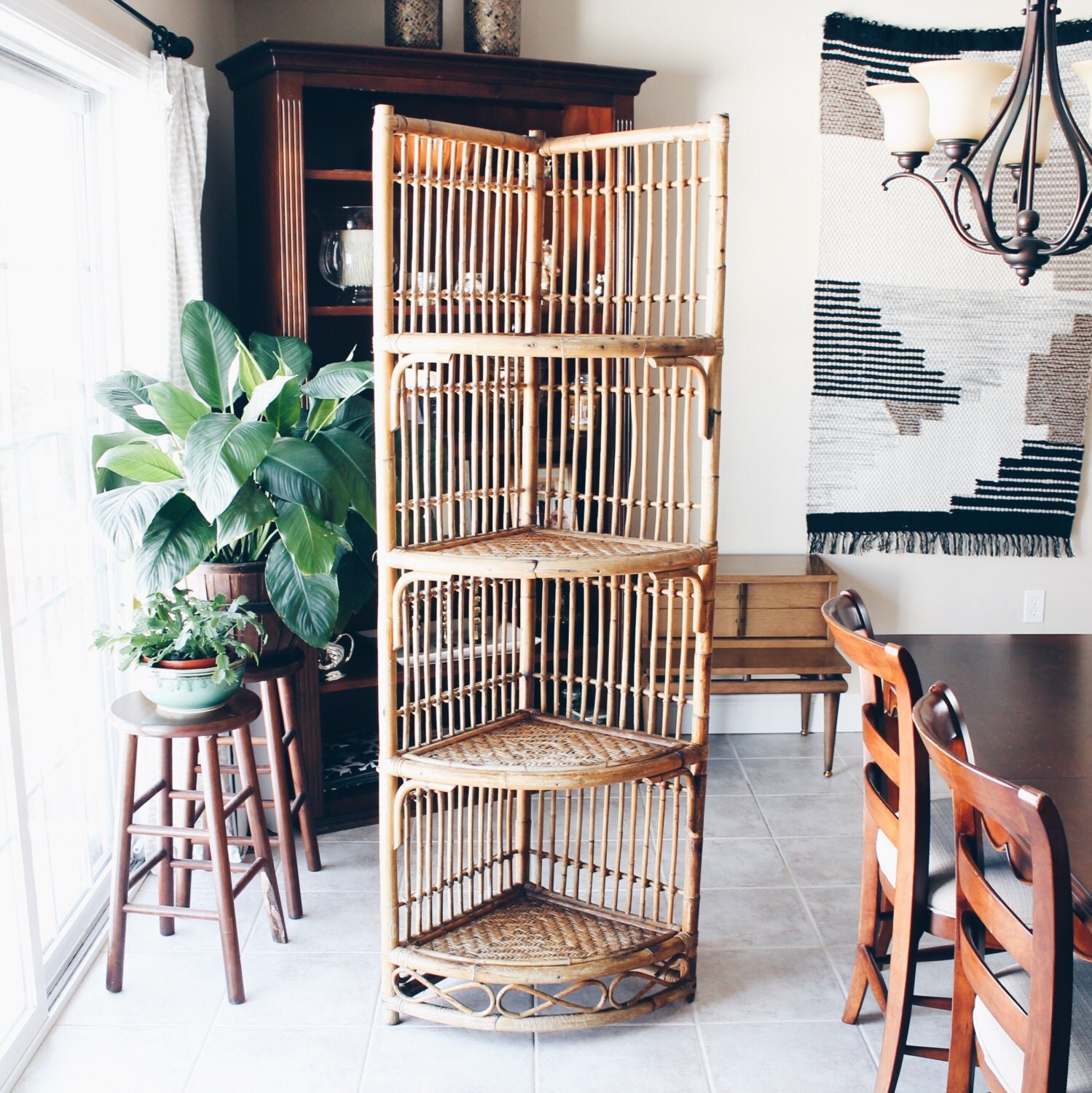 Rattan Bamboo 4 Tier Corner Shelf Boho Shelf Boho Decor