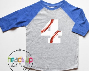 4 Baseball Birthday Shirt Raglan - Toddler Boy/Girl Four Baseball Tee - Fourth Bday tshirt Baseball Number - 4th Birthday t-shirt Trendy -