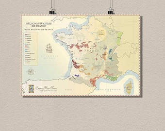 France Wine Region Map Vintage Wine Poster Retro Food Drinks Decor France Map Kitchen Decor Wine Art bp