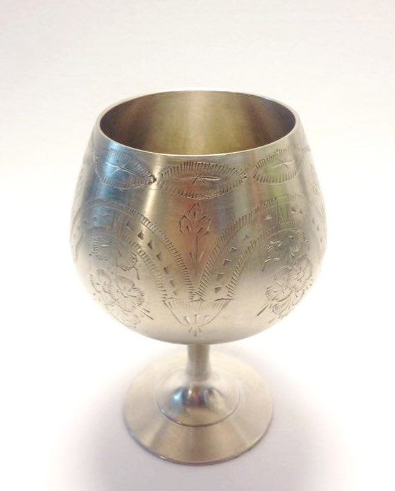 Hand engraved Metal Goblets Vintage Metal Wine by LikeMeTwice