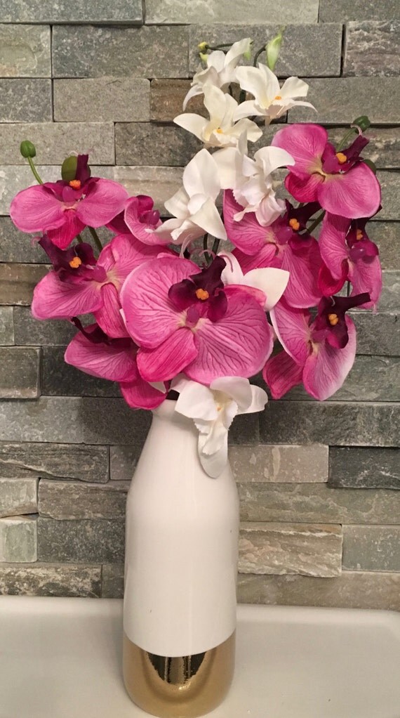 Gold Dipped Vase Orchid Arrangement by BloomingBouquet on Etsy
