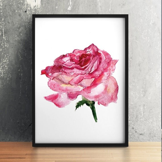 Pink rose poster Floral print Flower print Watercolor decor