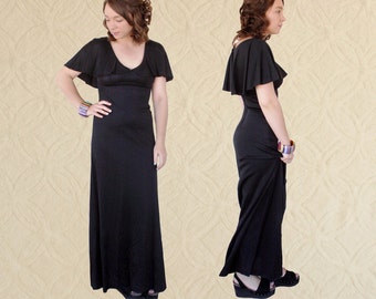 SALE>> 70's Maxi Prom Dress with Flutter Cape, Women's size XS/S