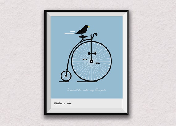 queen print bicycle race song lyrics bike wall art by KindWordsArt