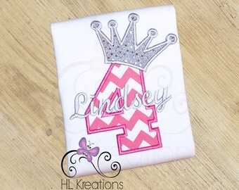 Princess Birthday Shirt for Girls, Chevron Princess Number with Crown