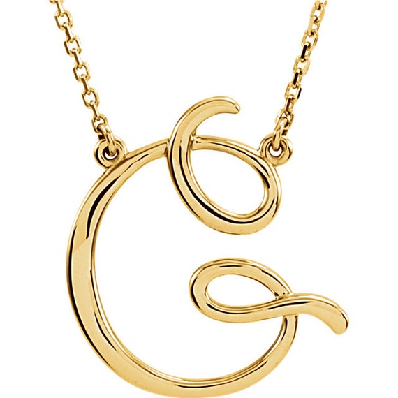 Items Similar To 14kt Yellow Gold G Script Initial 16 Necklace On Etsy