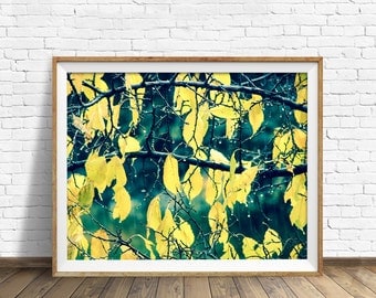 nature print, instant download printable art, branches, leaves, green, nature photography, large art, large wall art, print, art -"Changes"