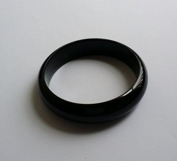 Vintage Black Jade Bangle Bracelet Medium Size