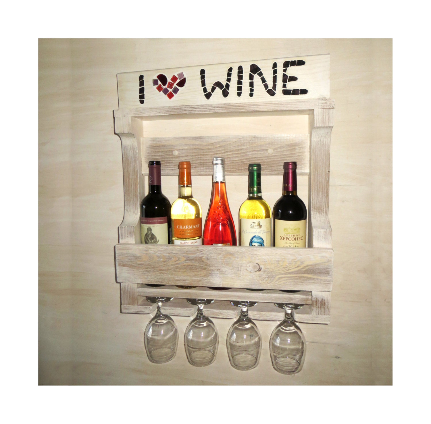 Wooden wine rack White shelf Wedding gift Gift by MartelMosaic