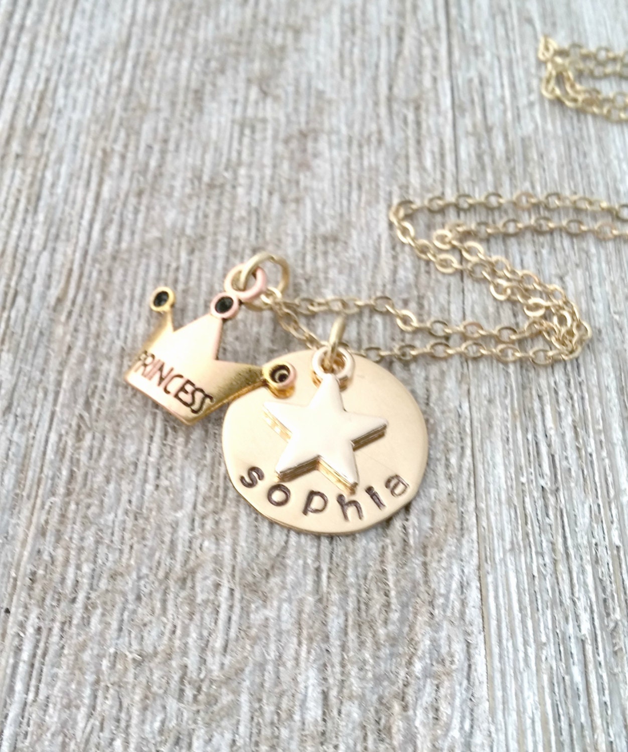 Personalized Princess Necklace, Gold or Silver Hand Stamped, Girls Jewelry