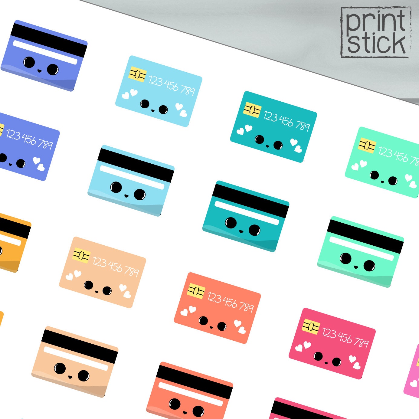 Kawaii Credit Card Stickers - Printable Sheet - Fits Erin Condren Life ...