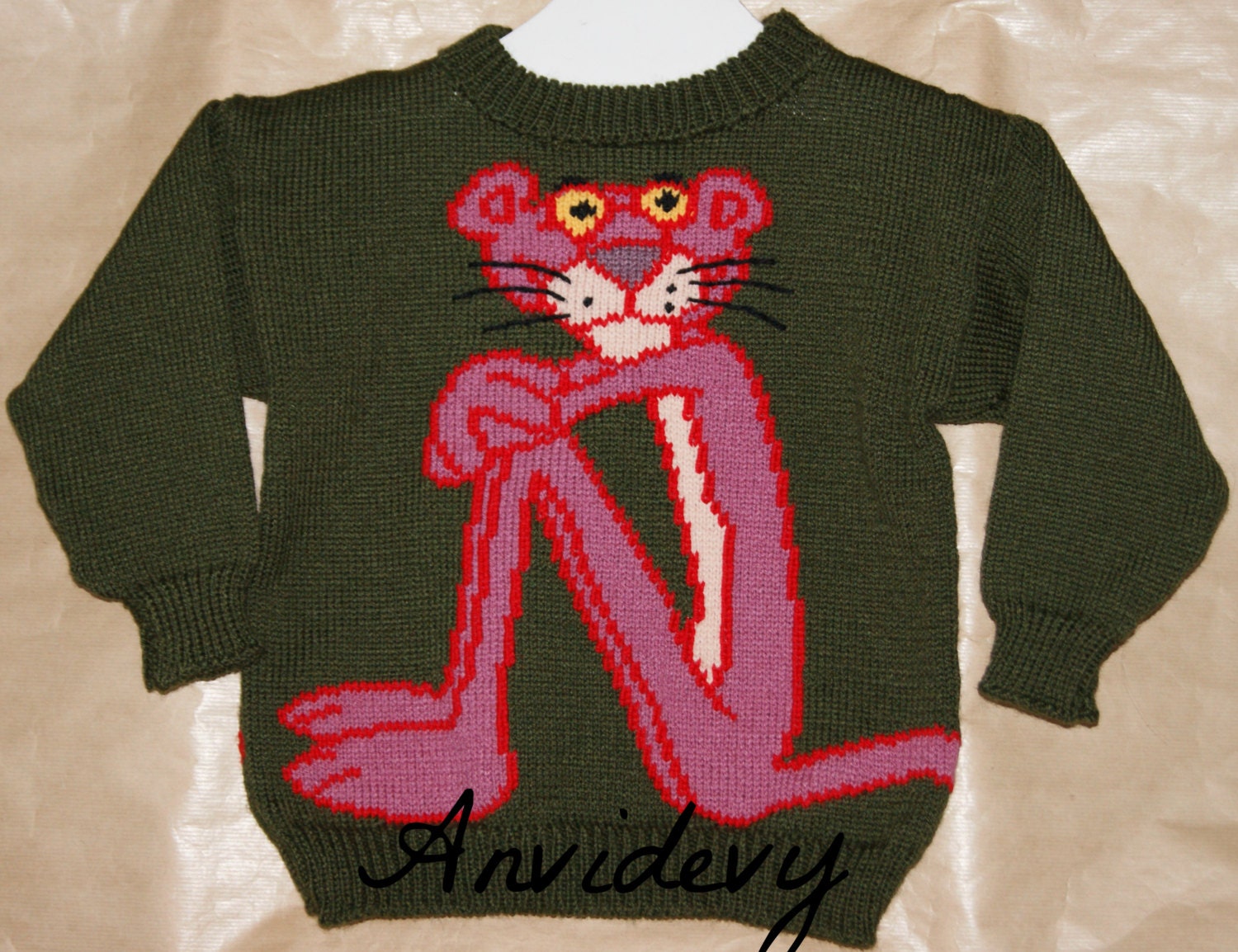 Pull panthère rose6 ans unique exemplaire. par Anvidevy sur Etsy