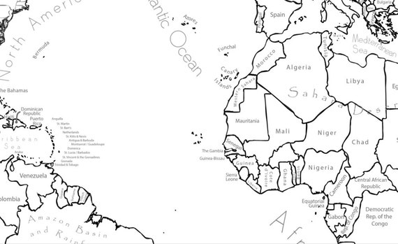 world map coloring page labeled world map a4 and 85x11 inch