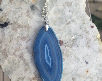 Blue agate stone necklace