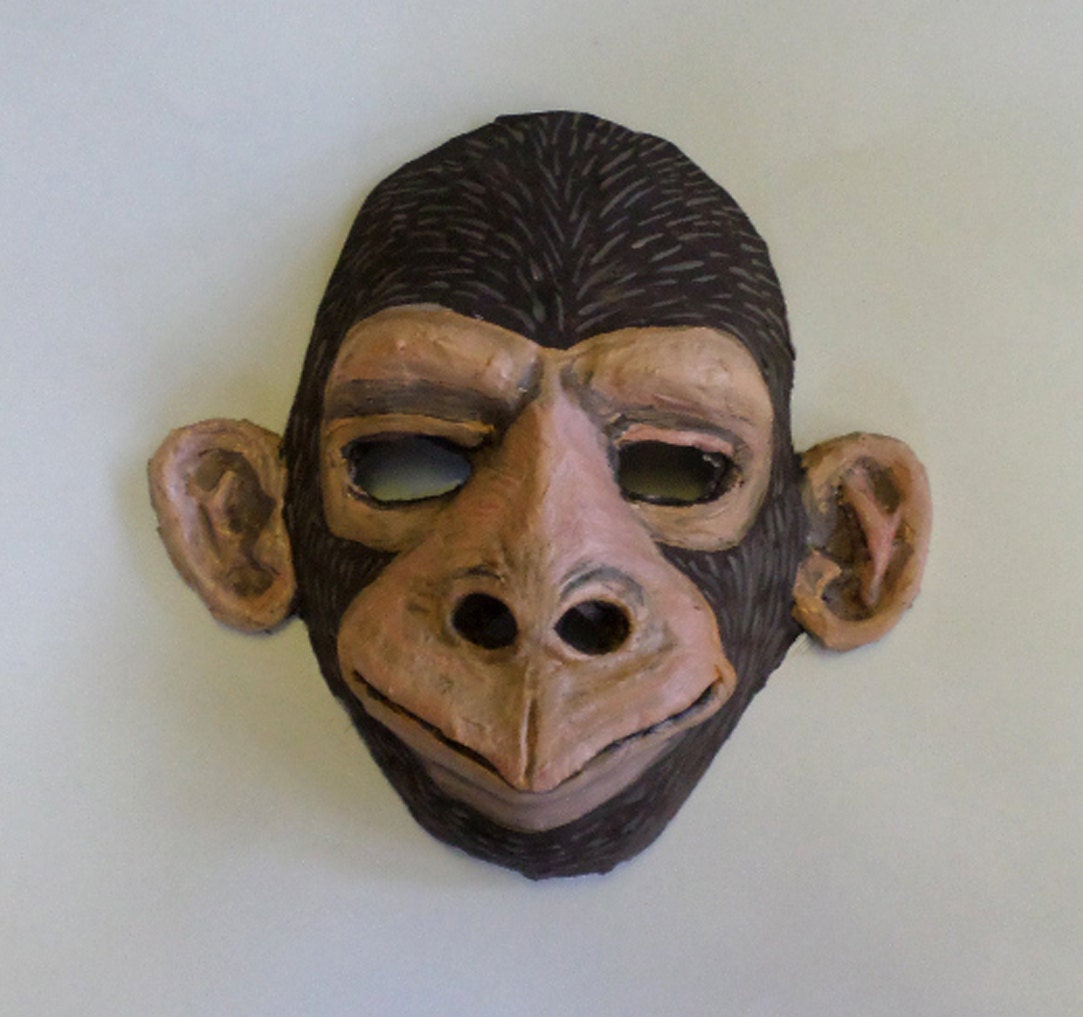 Chimpanzee Mask paper mache wearable monkey ape mask