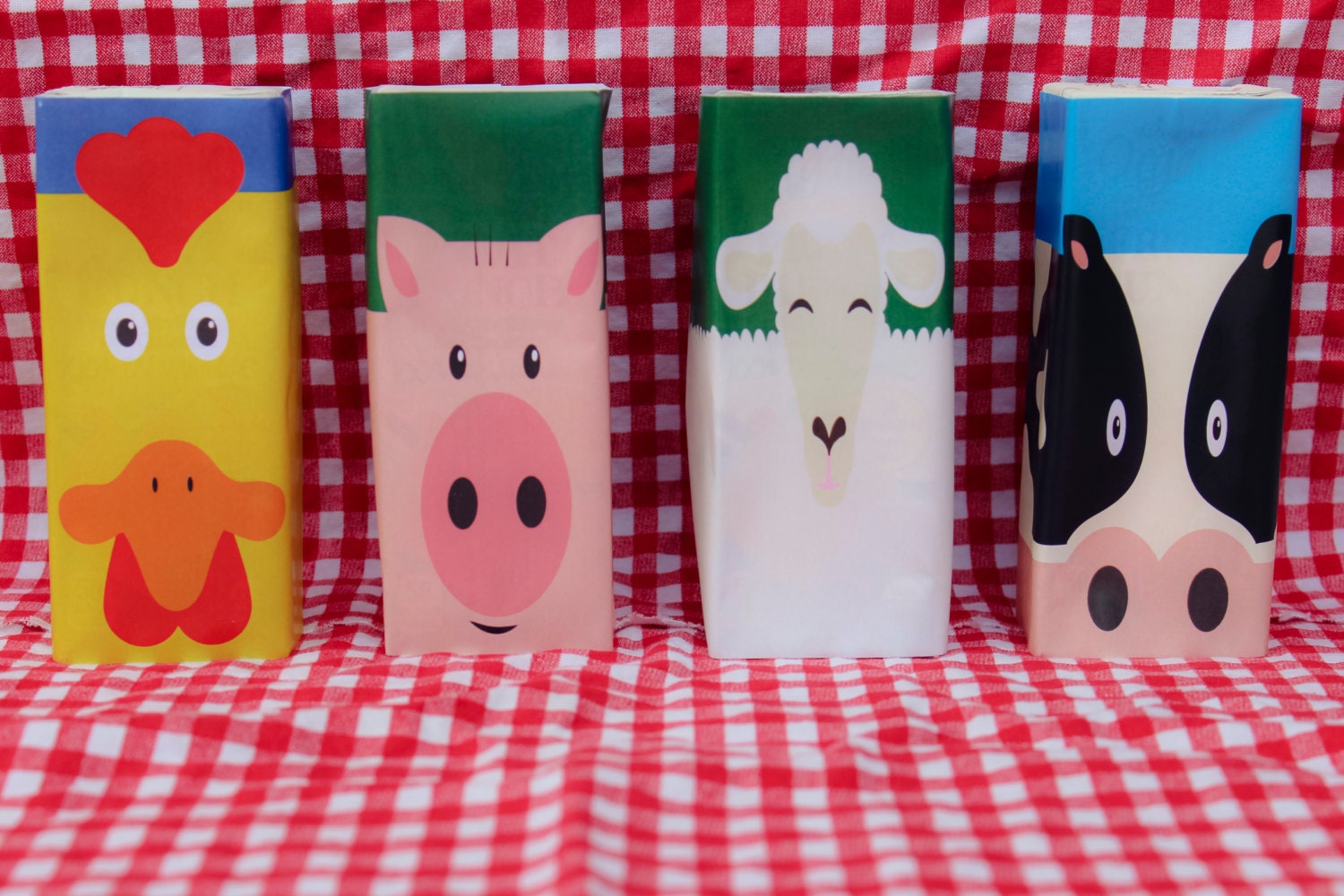 Farm Animal Juice Box Wrap Labels sized 7 x 4.75