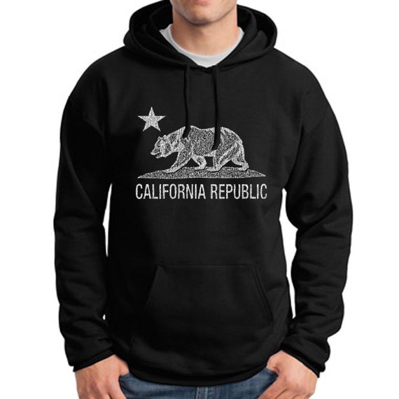 California Republic Bear Men's Pullover Hoodie Black S-3XL