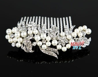 Wedding hair comb, Pearl hair comb, Bridal pearl comb, Rhinestone wedding hair comb, Wedding comb pearl, Bridal hairpiece #4
