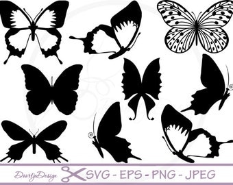 Silhouette Digital Clipart Butterflies, Clipart Butterflies SVG cutting files, Instant Download, Black Silhouette Clip art # 140